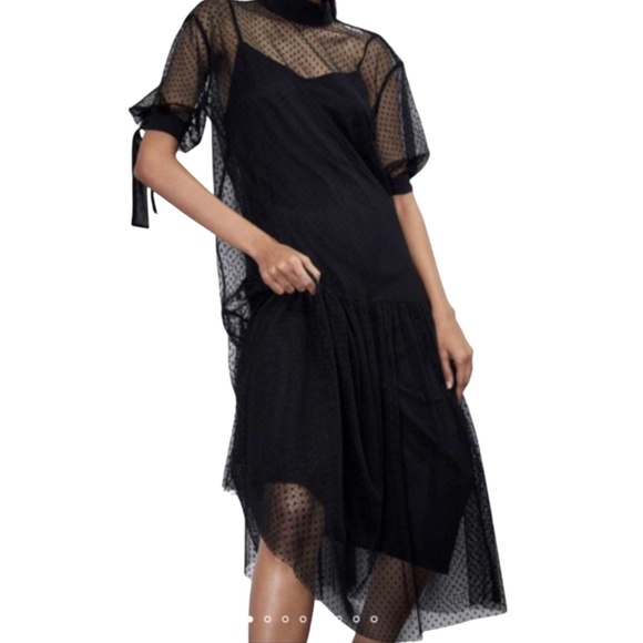 NWT Zara Swiss Polka Dot Tie Dress Size M - Picture 2 of 5